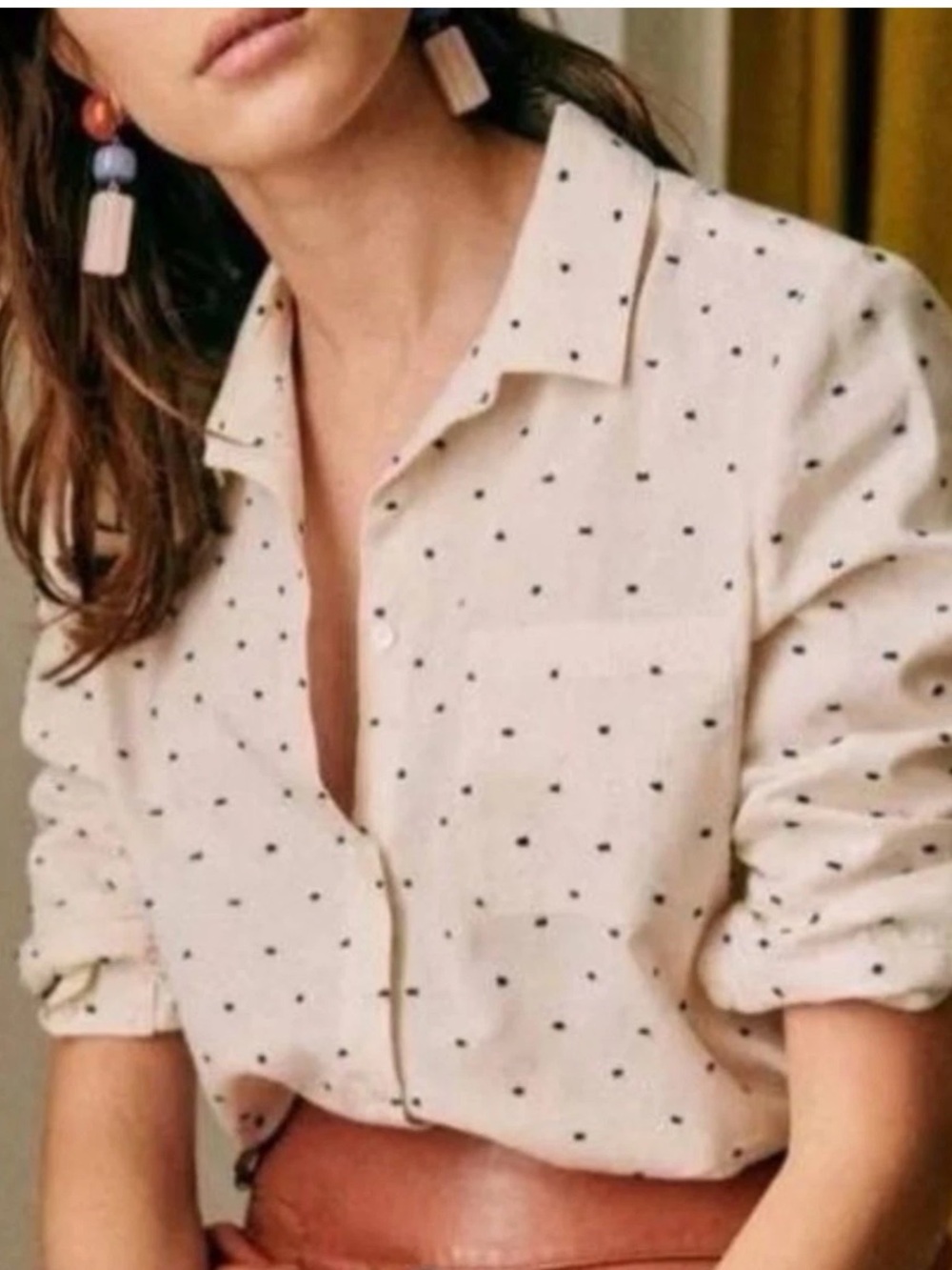 Cute $250 Sezane Tomboy Button Up Shirt
Plumetis Ecru Cream Blue Swiss Dot
